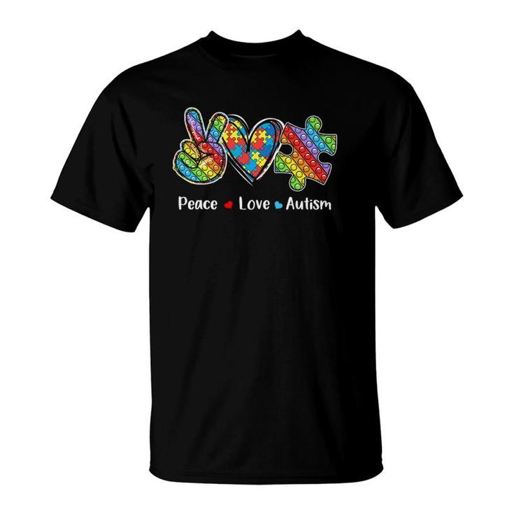 Peace Love Autism Awareness Pop It Fidget Toy Autism Puzzle T-Shirt
