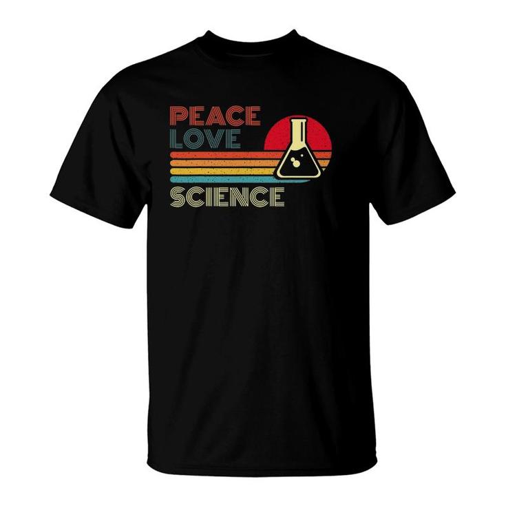 Peace Love Science Retro Vintage Striped Sunset Scientist T-Shirt
