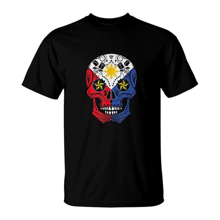 Pinoy Filipino Flag Mexican Sugar Skull T-Shirt