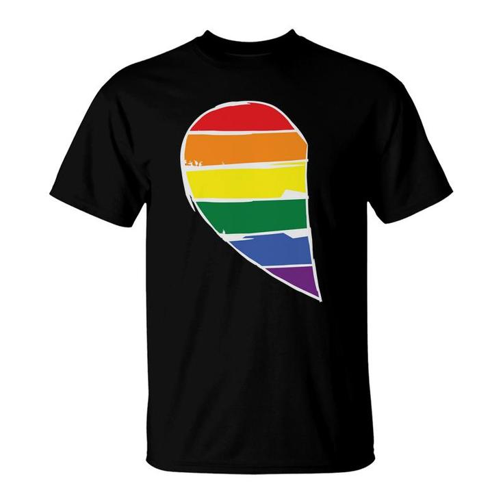 Pride Heart Lgbtq Love Flag Half Of Heart Matching Set Couple T-Shirt