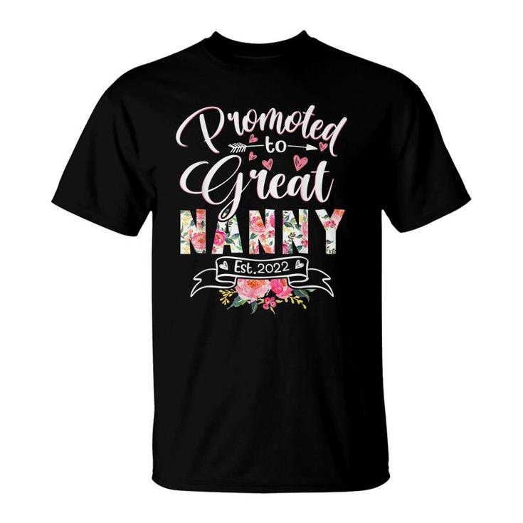 Promoted To Great Nanny Est 2022 Floral First Time Grandma  T-Shirt