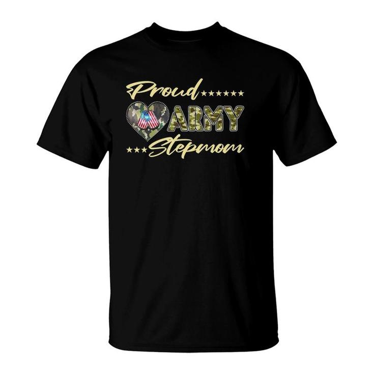 Proud Army Stepmom Us Flag Dog Tag Military Mom Family Gift T-Shirt