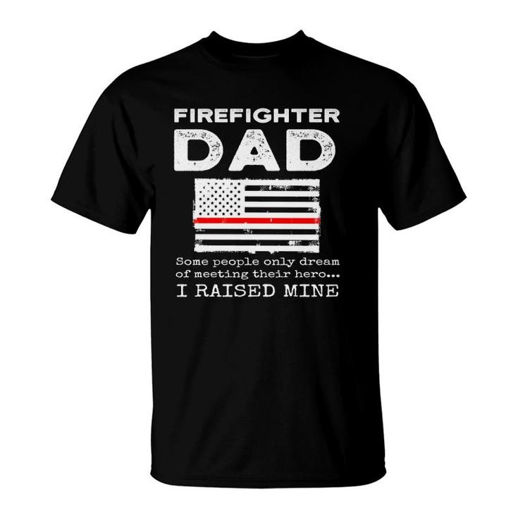 Proud Firefighter Dad Fireman Father American Flag T-Shirt