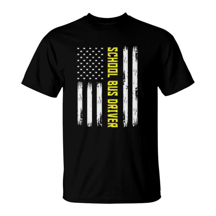 Proud School Bus Driver American Flag Pride Gift T-Shirt