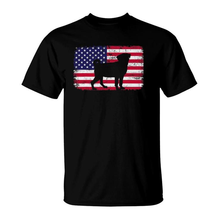 Pug Dog American Flag Heart 4Th Of July Usa Patriotic Men T-Shirt