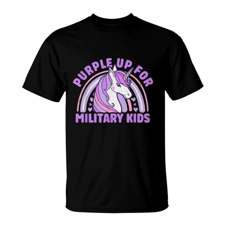 Purple Up For Military Kids Military Child Month Unicorn  T-Shirt