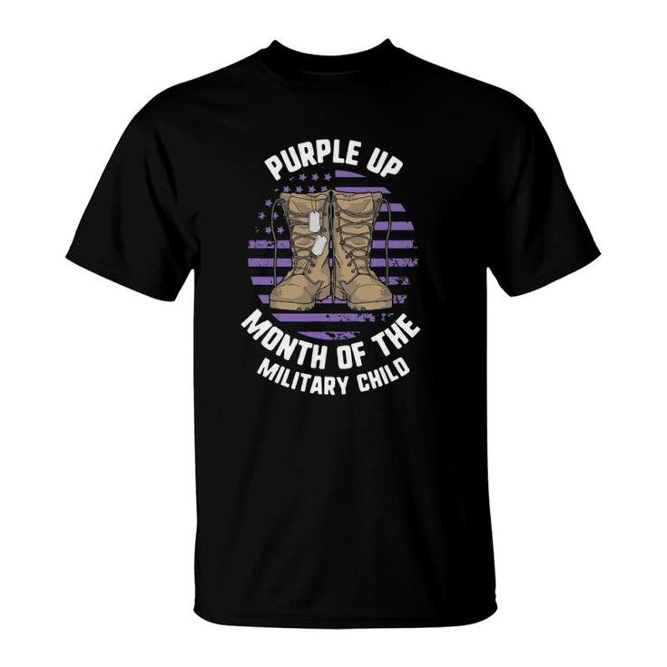 Purple Up Military Child Kids Month Awareness Boot Usa Flag T-Shirt
