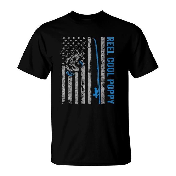 Reel Cool Poppy Fathers Day American Flag Fishing T-Shirt
