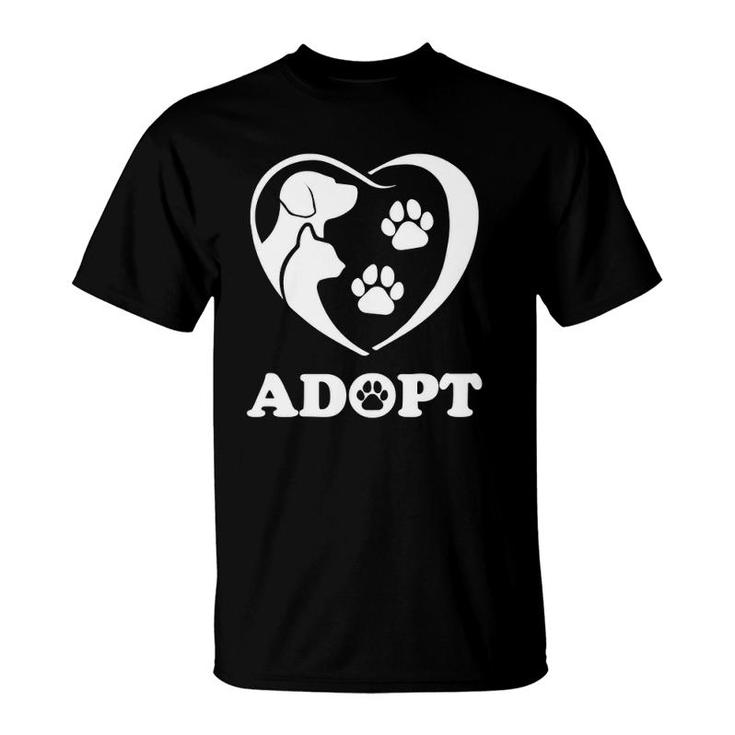 Rescue Adopt Dog Cat Paw Heart Love Pet Animal Family Gift T-Shirt