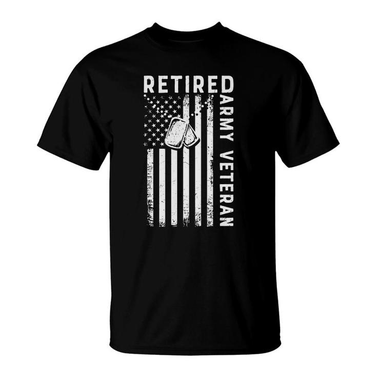 Retired Army Veteran 2022 White Black Flag T-Shirt