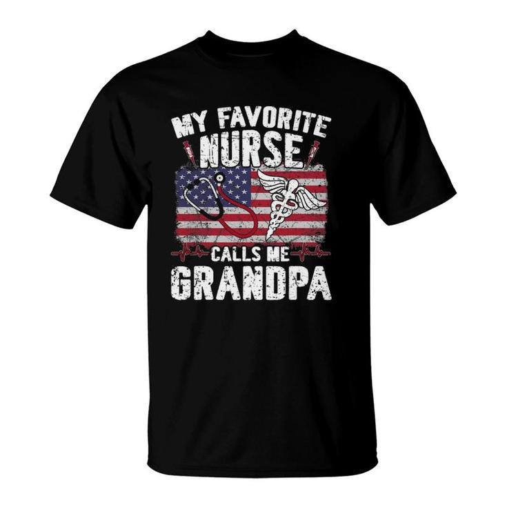 Retro My Favorite Nurse Calls Me Grandpa Fathers Day Gift T-Shirt