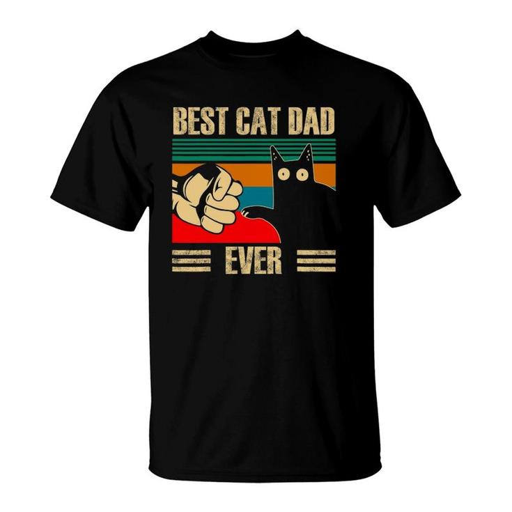 Retro Vintage Best Cat Dad Ever Funny Black Cat Fist Pump T-Shirt