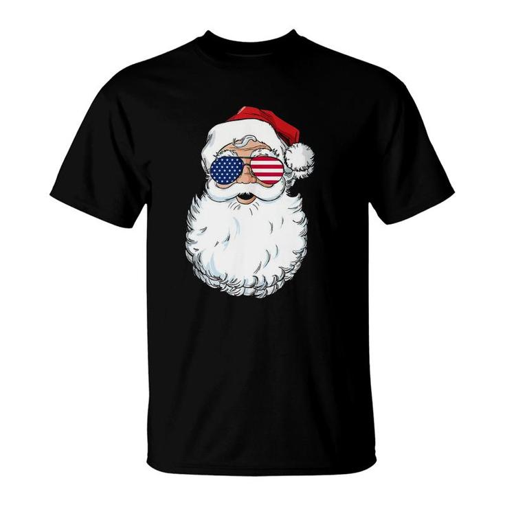 Santa Claus Patriotic Usa Sunglasses Christmas In July Santa T-Shirt