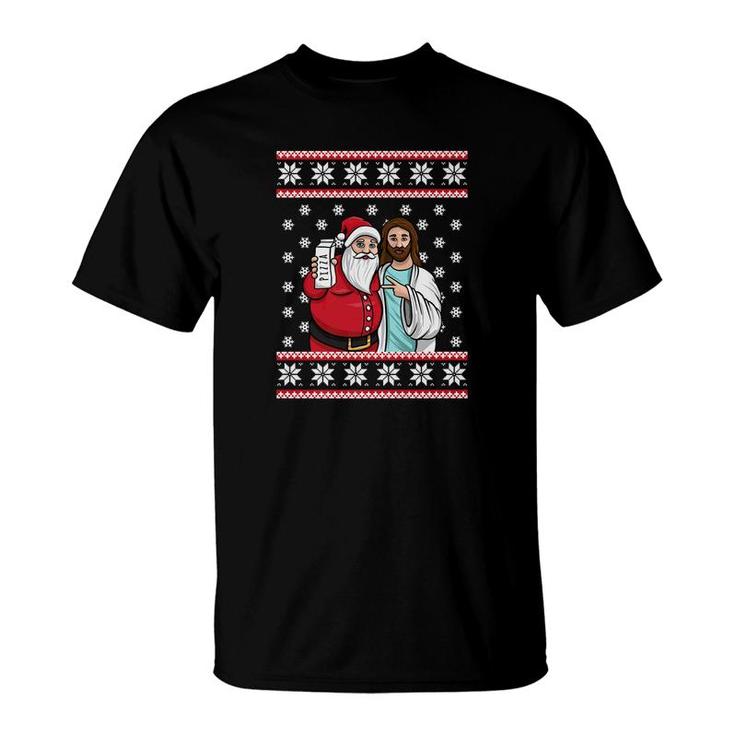 Santa Jesus Jingle Bro Pizza Lover Funny Christmas T-Shirt