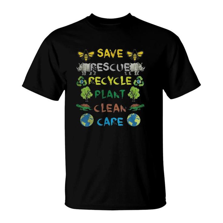 Save Bees Rescue Animals Recycle Plastic Earth Day Version T-Shirt
