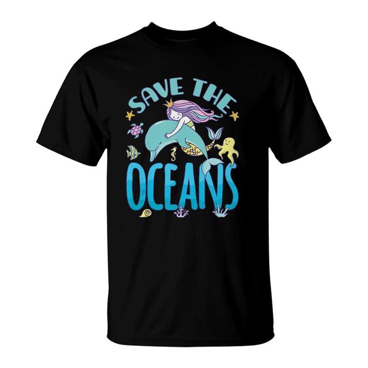 Save The Oceans Mermaid And Dolphin T-Shirt