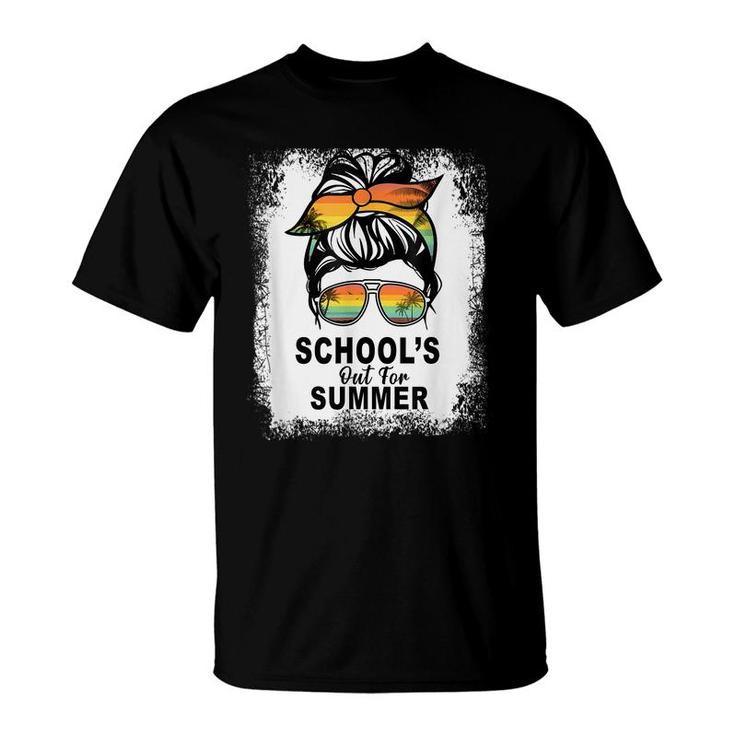 Schools Out For Summer Last Day Of School Teacher Messy Bun  T-Shirt