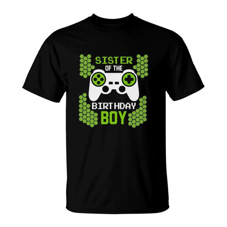 Sister Of The Birthday Boy Matching Video Gamer Green T-Shirt