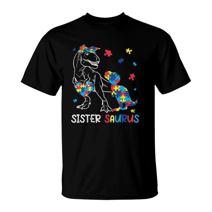 Sister Saurus Autism Awareness Autistic Dinosaur Family T-Shirt