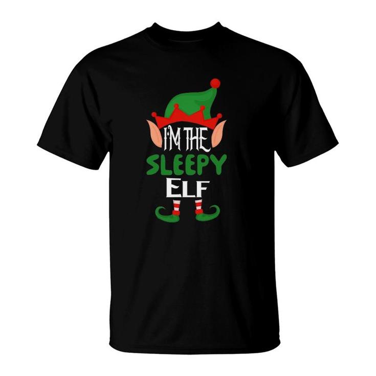 Sleeppy Elf Costume Funny Matching Group Family Christmas Pjs T-Shirt