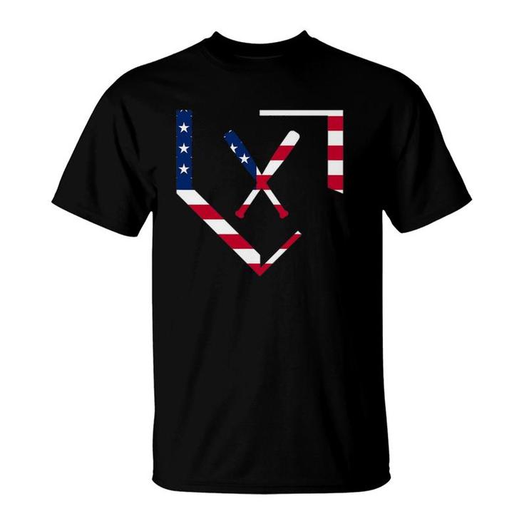 Stars And Stripes Home Plate Baseball Bats American Flag Usa T-Shirt