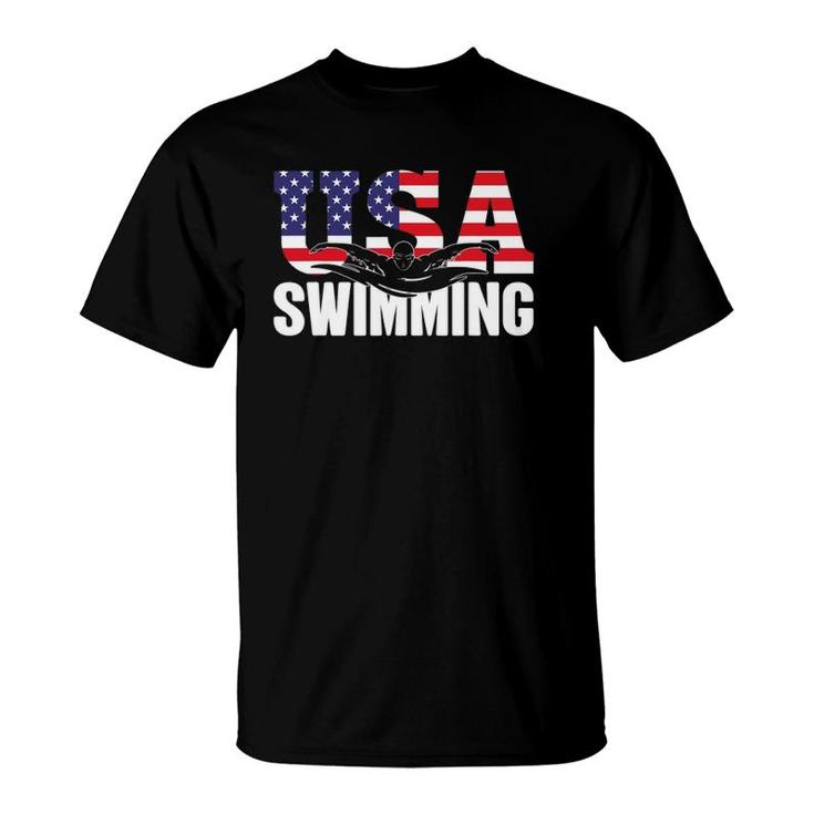 Swimming Us American Flag Water Swimmer & Swim T-Shirt