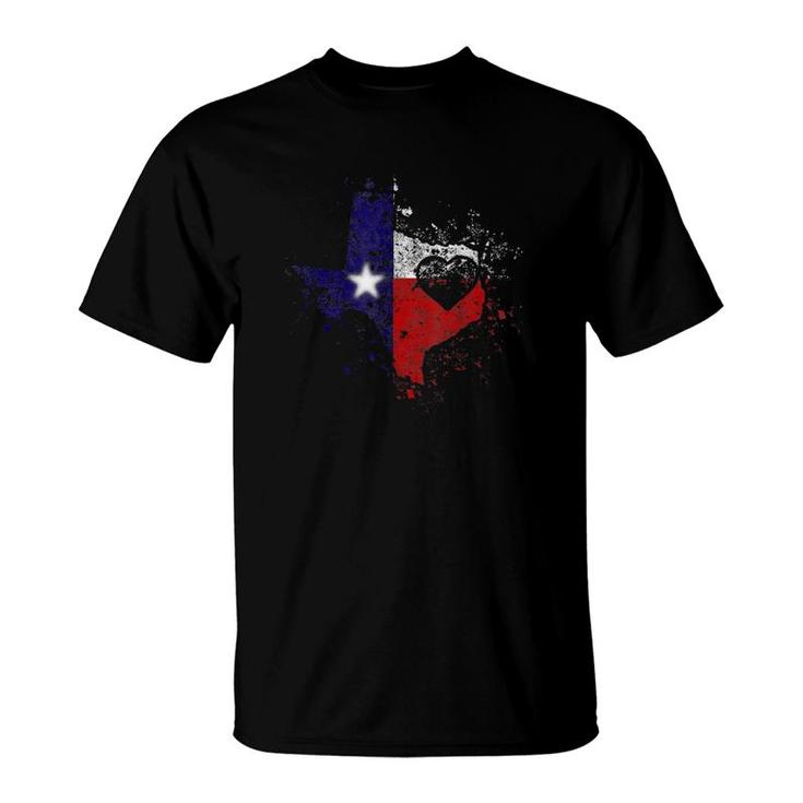 Tx State Tee Gift Distressed Retro Home Heart Texas Map Flag T-Shirt