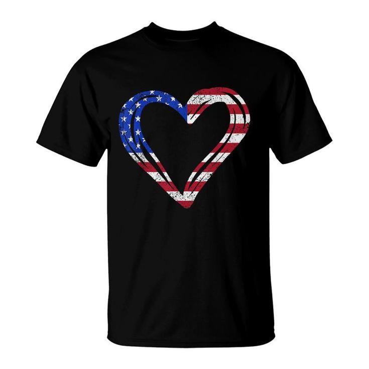 Usa Flag Heart American Patriotic Armed Forces Memorial Day  T-Shirt