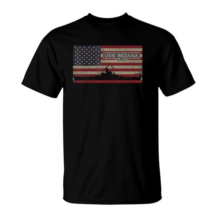 Uss Indiana Bb-58 Battleship Gift Usa American Flag T-Shirt