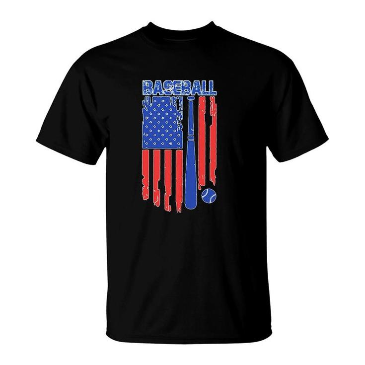 Vintage Cool Baseball American Flag Print T-Shirt