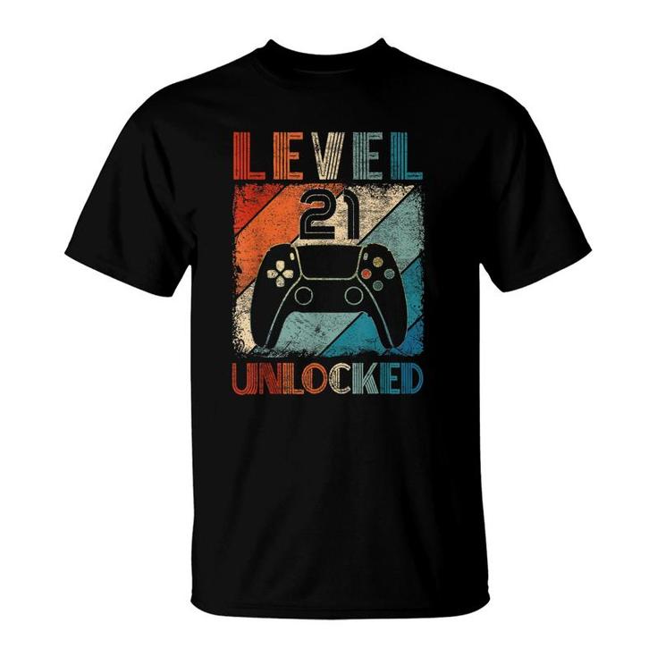 Vintage Level 21 Unlocked Video Gamer 21St Birthday  T-Shirt
