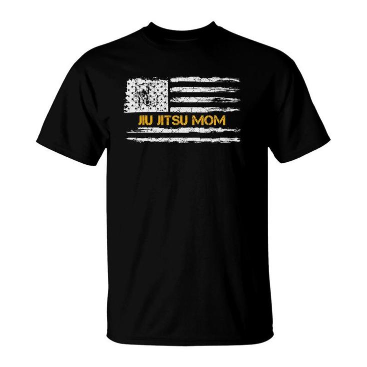 Vintage Usa American Flag Brazilian Jiu Jitsu Mom Silhouette T-Shirt