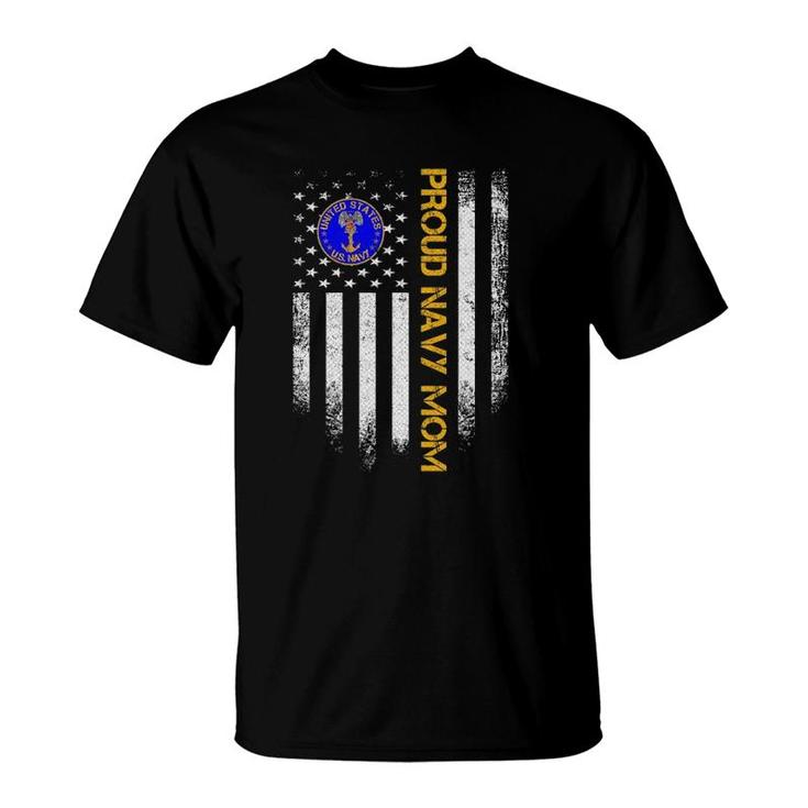 Vintage Usa American Flag Proud Us Navy Veteran Mom Funny T-Shirt