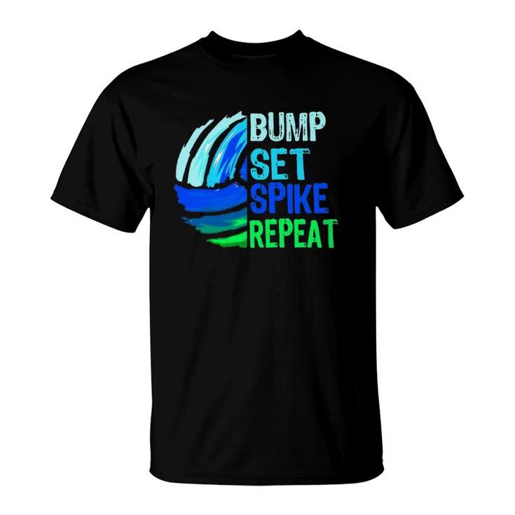 Volleyball Bump Set Spike Repeat Blue Green For Teenagers T-Shirt