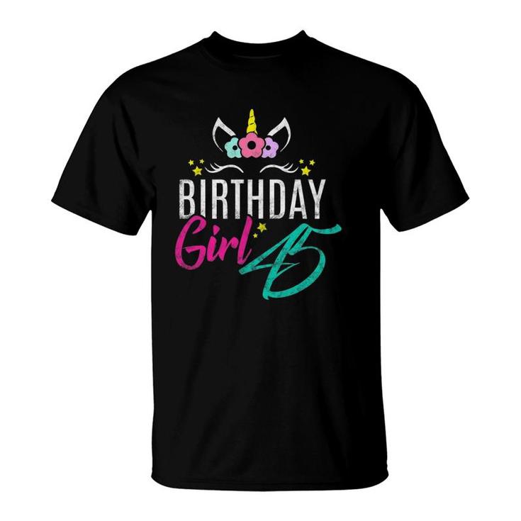 Womens Birthday Girl 45 Years Old Gift Cute Unicorn Face 45Th Bday T-Shirt