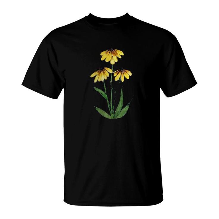 Womens Black Eyed Susan Flower Garden Art Floral Gardener Designs V-Neck T-Shirt
