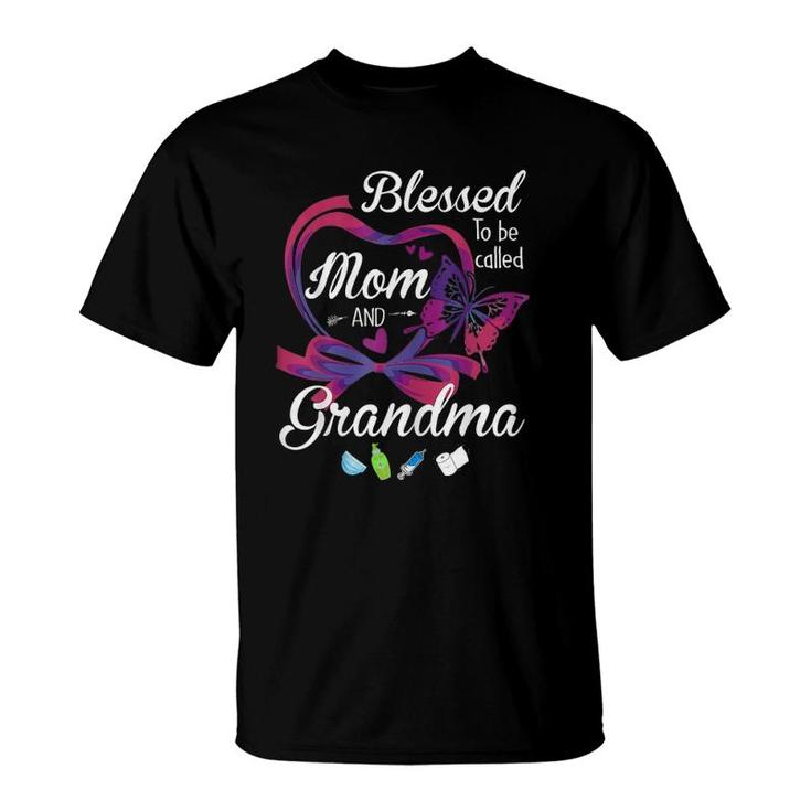 Womens Blessed Grandma Mom Grand Kid Plus Size Butterflies Graphic T-Shirt
