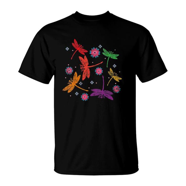 Womens Colorful Dragonfly V-Neck T-Shirt