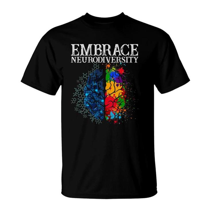 Womens Embrace Neurodiversity  Adhd Brain Autism Awareness V-Neck T-Shirt