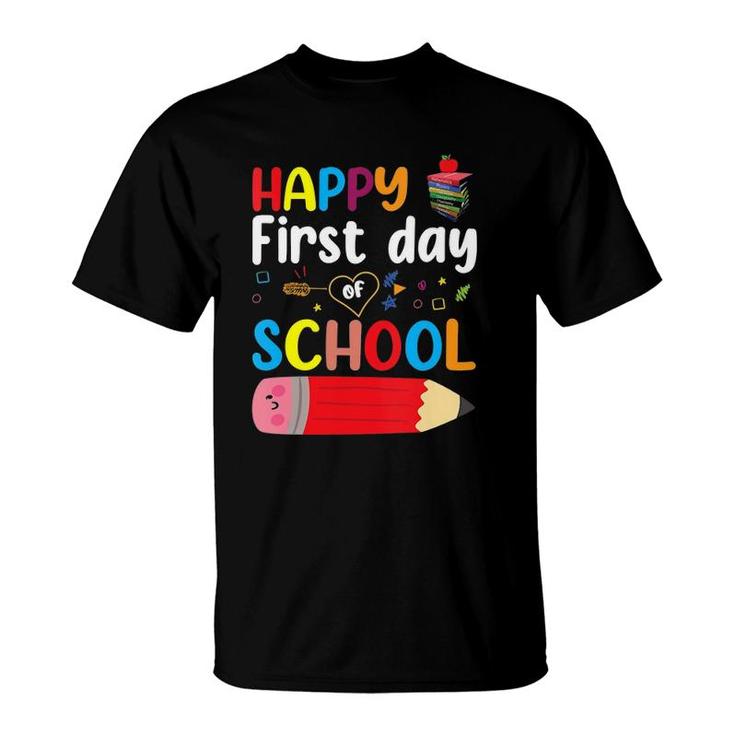 Womens Happy First Day Of School Teacher Student V-Neck T-Shirt