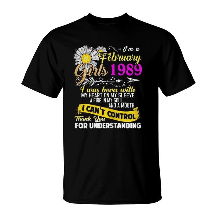 Womens Im A February 1989 Girl 1989 32 Years Old Sunshine Birthday T-Shirt