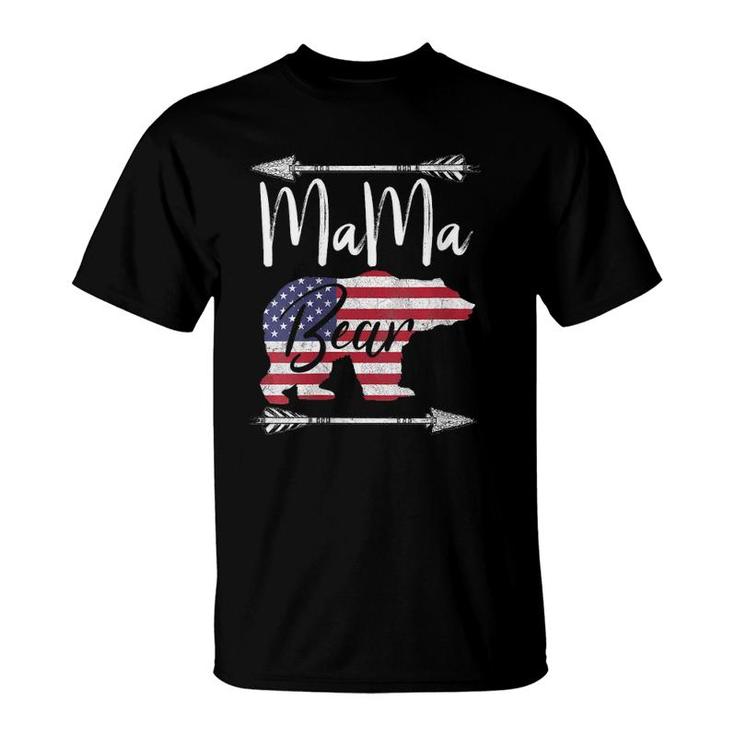 Womens Mama Bear American Flag Usa Fourth 4Th Of July Mom Gift V-Neck T-Shirt