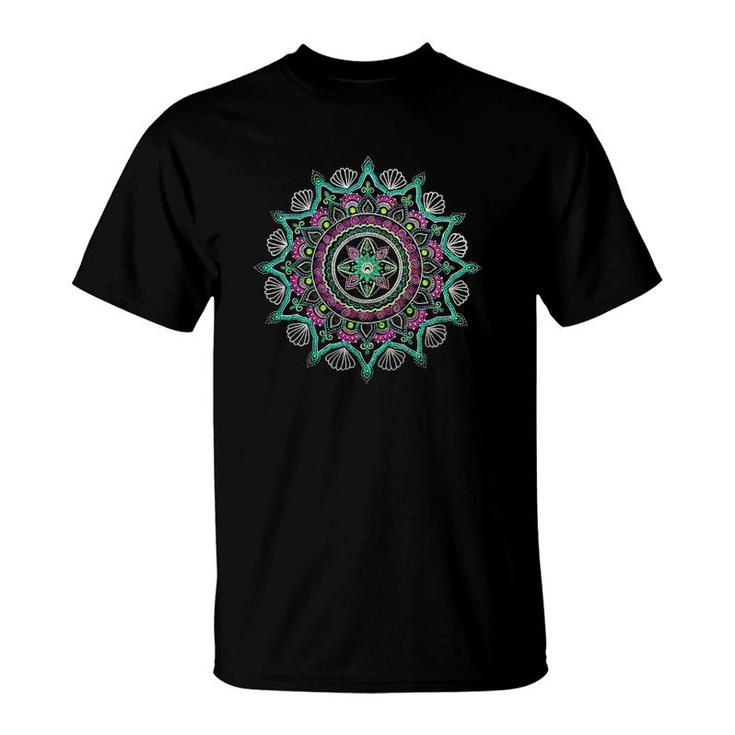 Womens Mandala Ornament Lotus Flower T-Shirt