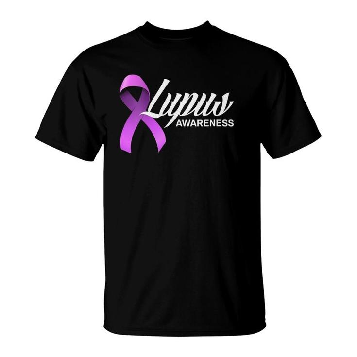 Womens Purple Ribbon Lupus Warrior Lupus Fighter Lupus Awareness Vneck T-Shirt
