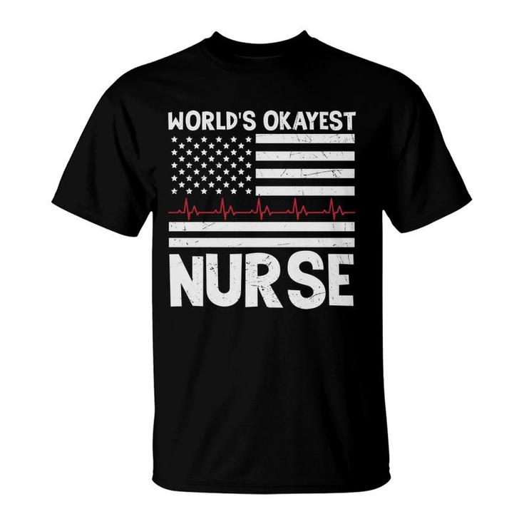 Worlds Okayest Nurse Heartbeat White Graphic New 2022 T-Shirt