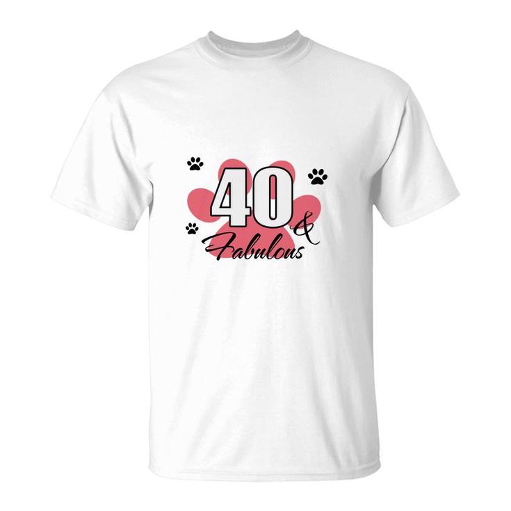 40 Happy Birthday 40Th Pink Paw Print Cat Animal T-Shirt