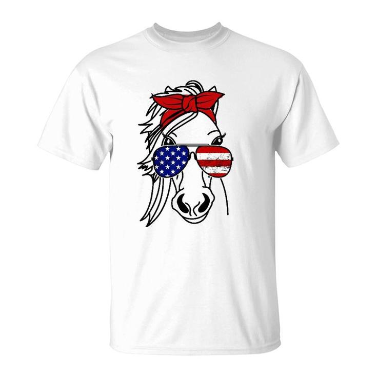 4Th Of July Patriotic Horse American Flag Sunglasses T-Shirt