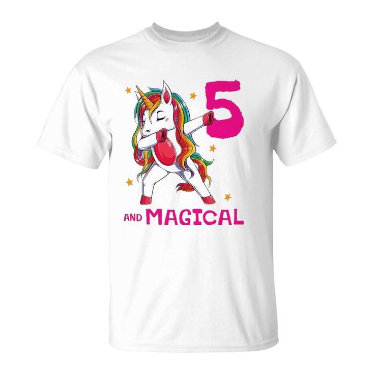 5 And Magical Girls 5Th Birthday Unicorn 5 Years Old Girl T-Shirt