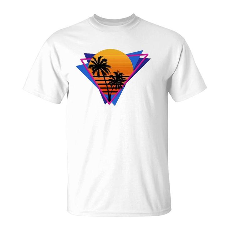 80S Style Synthwave Retrowave Aesthetic Palm Tree Sunset T-Shirt