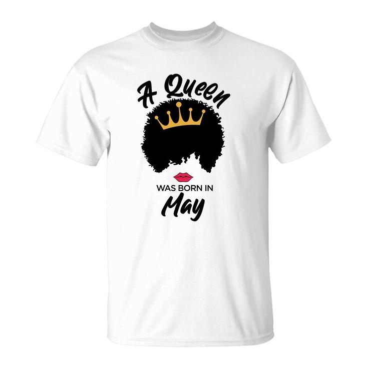 A Queen Was Born In May Curly Hair Cute Girl T-Shirt